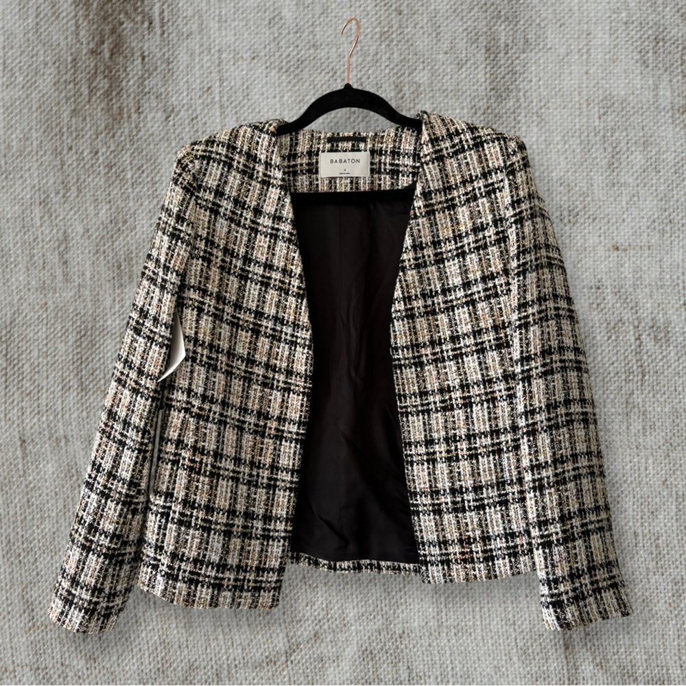 Aritzia Tweed Plaid Blazer in Black, White, Cream
